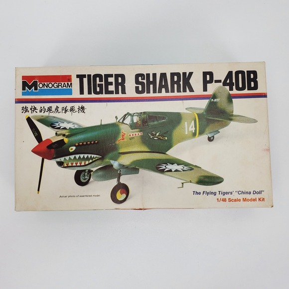 Monogram Other - Monogram Tiger Shark P-40B 1/48 Scale Model Kit 6803 Flying Tigers 1973 Vintage